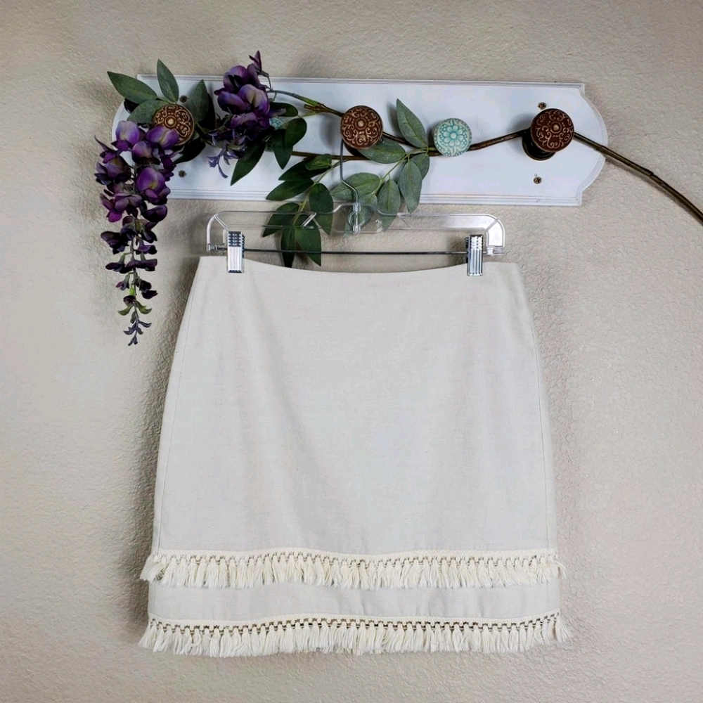 Ann Taylor Loft Linen Blend Fringe Mini Skirt